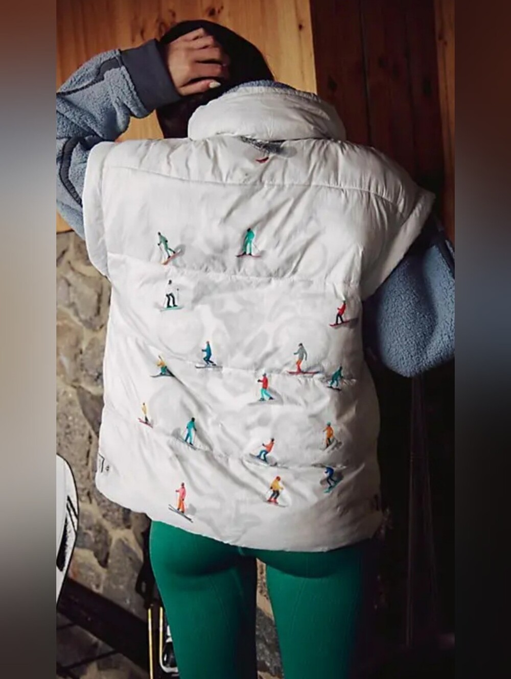 Free People Movement Vest. Oversized. Snow White. Small Skieres Print On Back